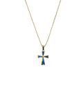 Silver Plated Blue Opal Cross Pendant