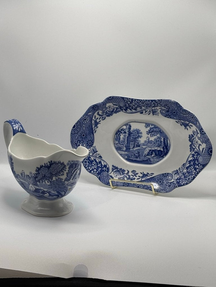 Spode Blue Italian Creamer and Oval Dish Set