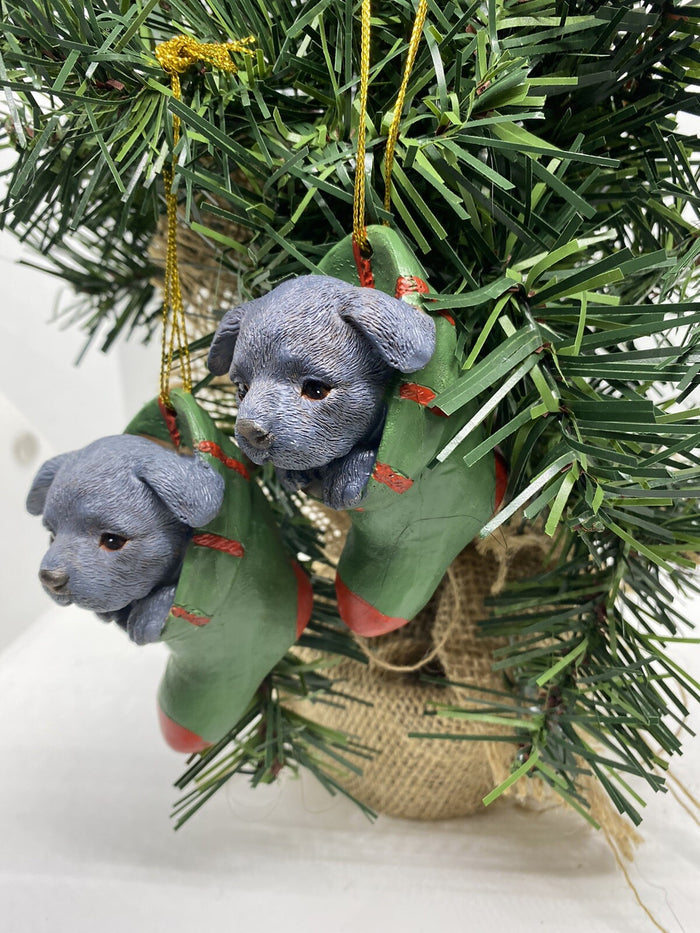 Staffordshire Staffy  Dog Puppy Christmas Xmas Tree Decoration Statue Home Blue