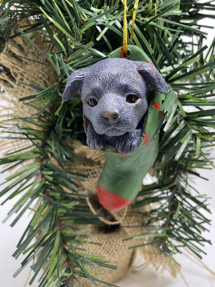 Staffordshire Staffy  Dog Puppy Christmas Xmas Tree Decoration Statue Home Blue