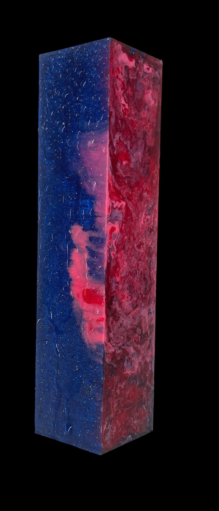 TBlank-001: Turning Blanks - Pink Red Blue with Glitter Alumilite Resin Casting Turning Blank Turning Handle Call Blank