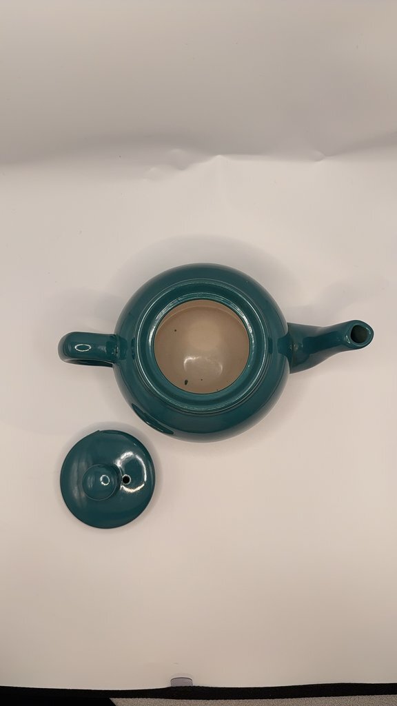 Vintage Ceramic Teapot in Teal Blue with Lid