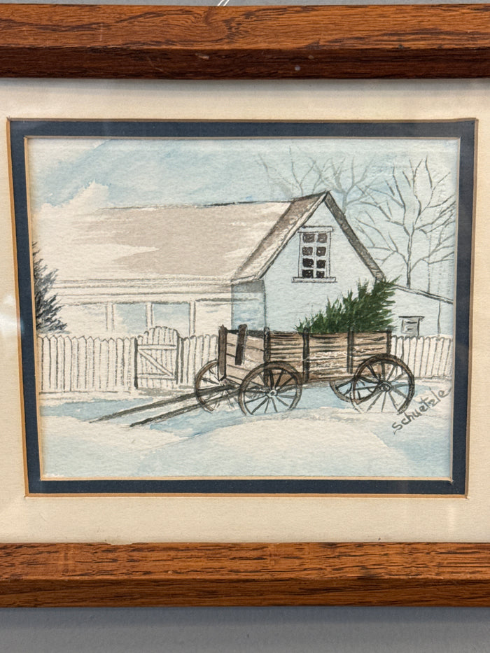 Winter wagon and home scape Art by Schuetzle